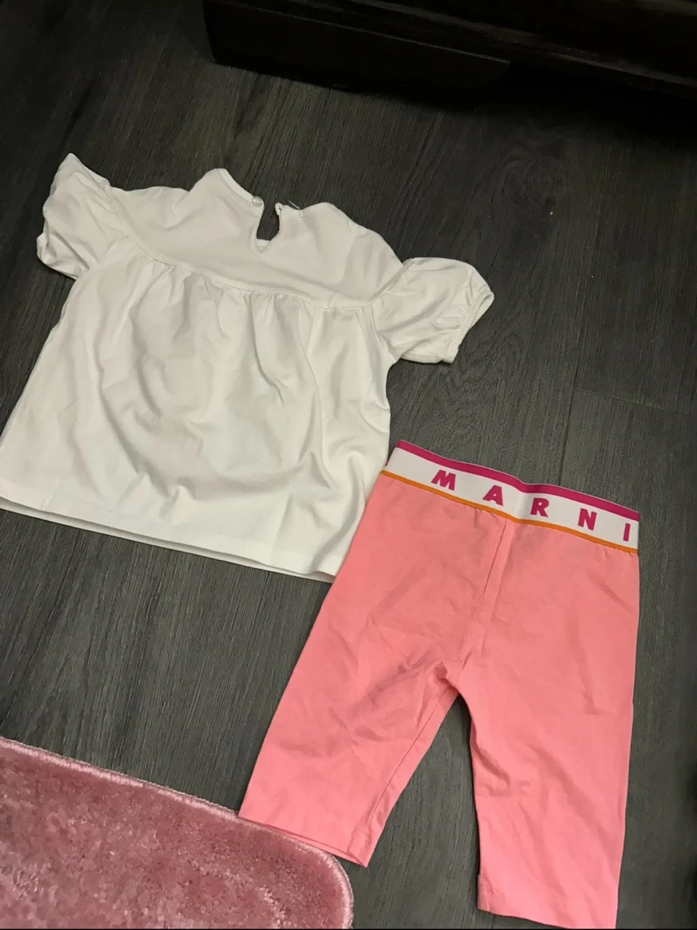 Marni White Top with Pink Flower Accents & Pink Leggings